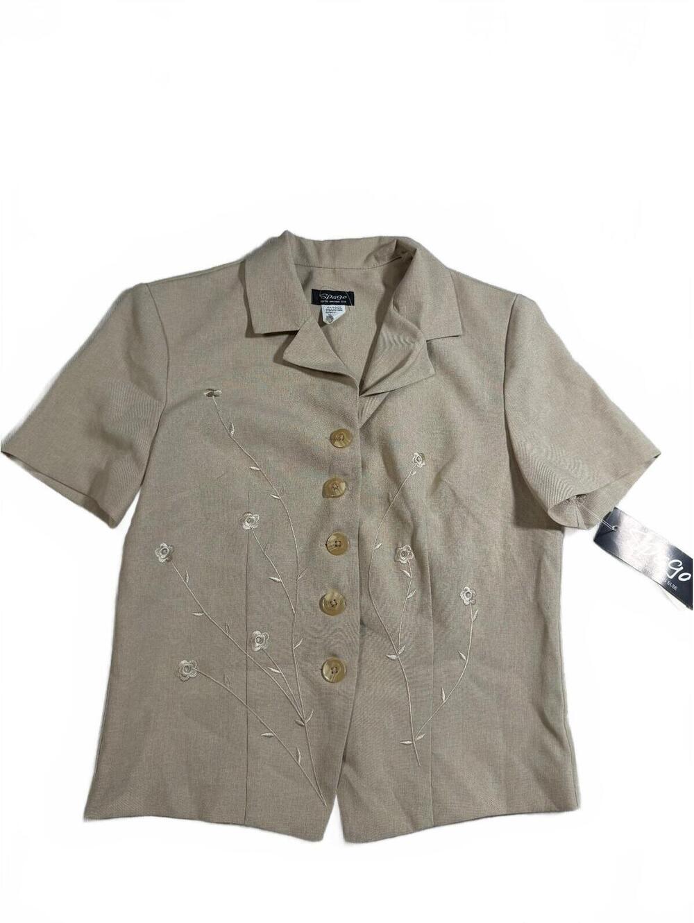NWT 90s Spage Tan Embroidered Fitted Button Up Shirt Size 6P
